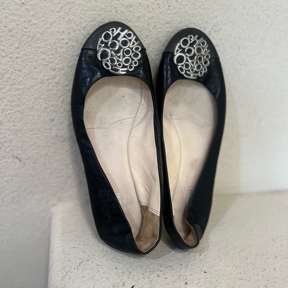Coach Lauren Ballet Flats Black Leather Silver Hardware Ballerina Shoes Size 8.5 - Picture 1 of 10